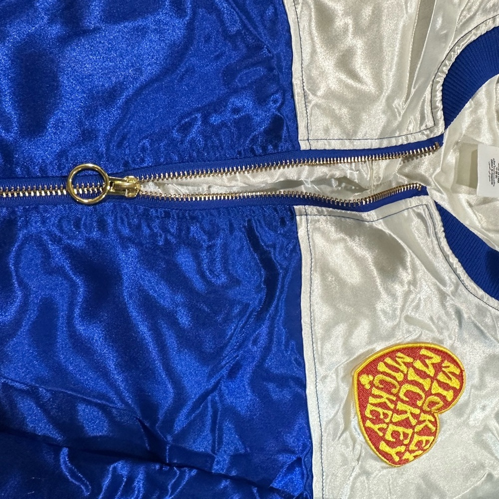 Disney Park Woman Mickey Mouse Blue Satin Bomber Jacket NIP Disney Store Medium